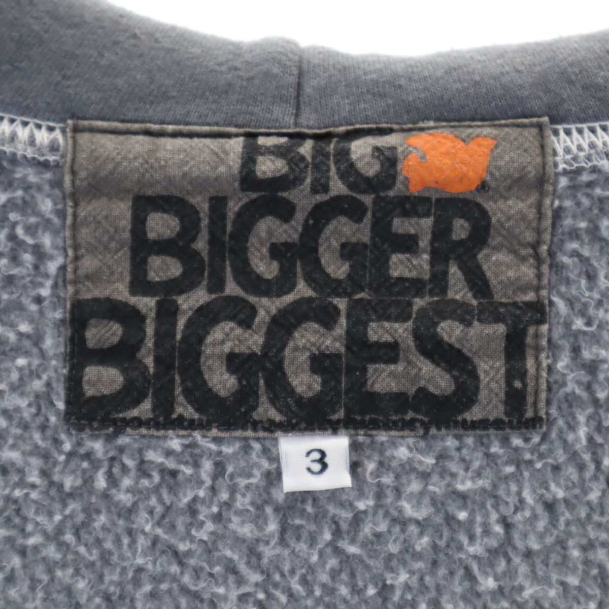 BIG BIGGER BIGGEST USA製 長袖 ジップパーカー 3 グレー系 裏起毛 メンズ