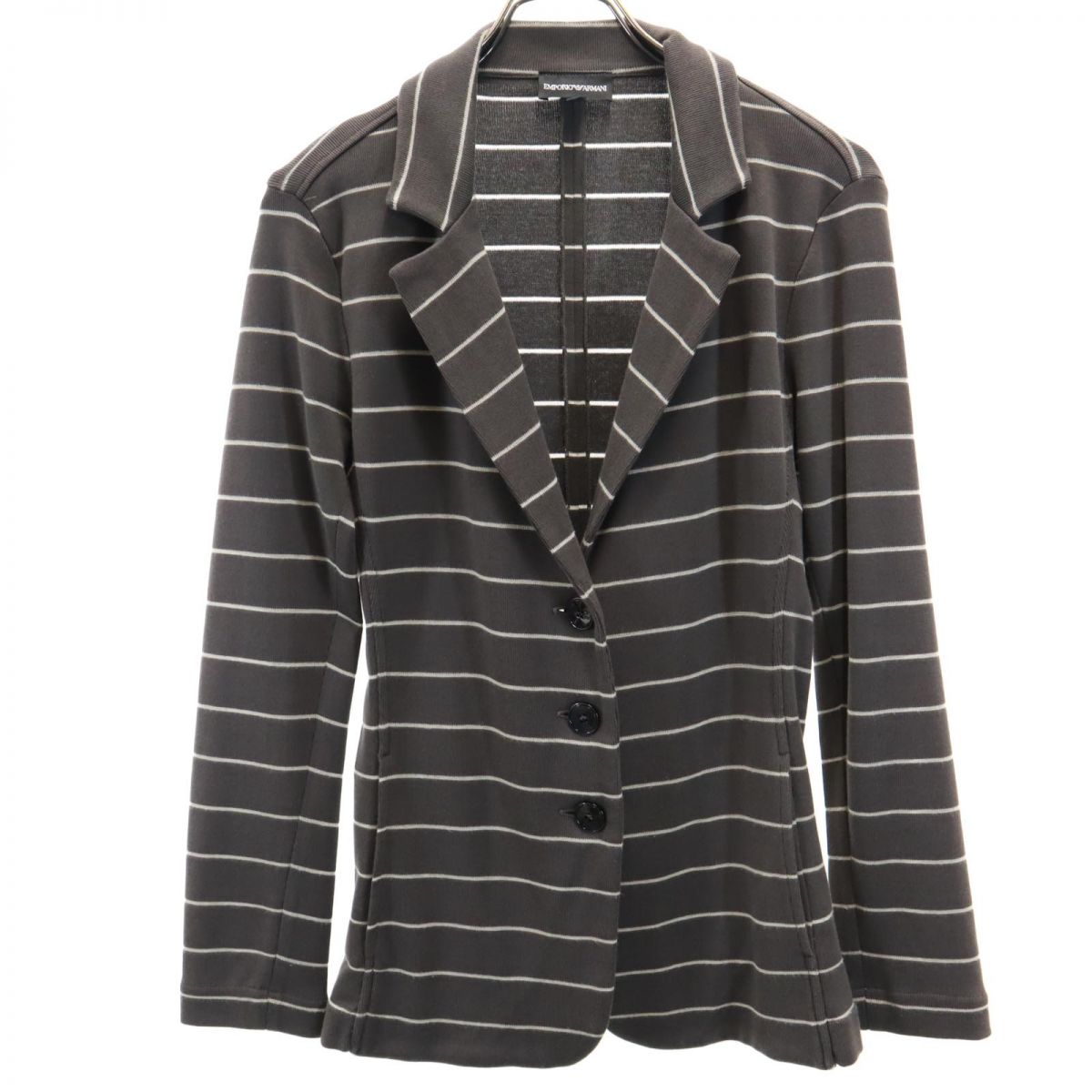 Emporio Armani エンポリオアルマーニ ボーダー柄 テーラードジャケット 40 グレー レディース