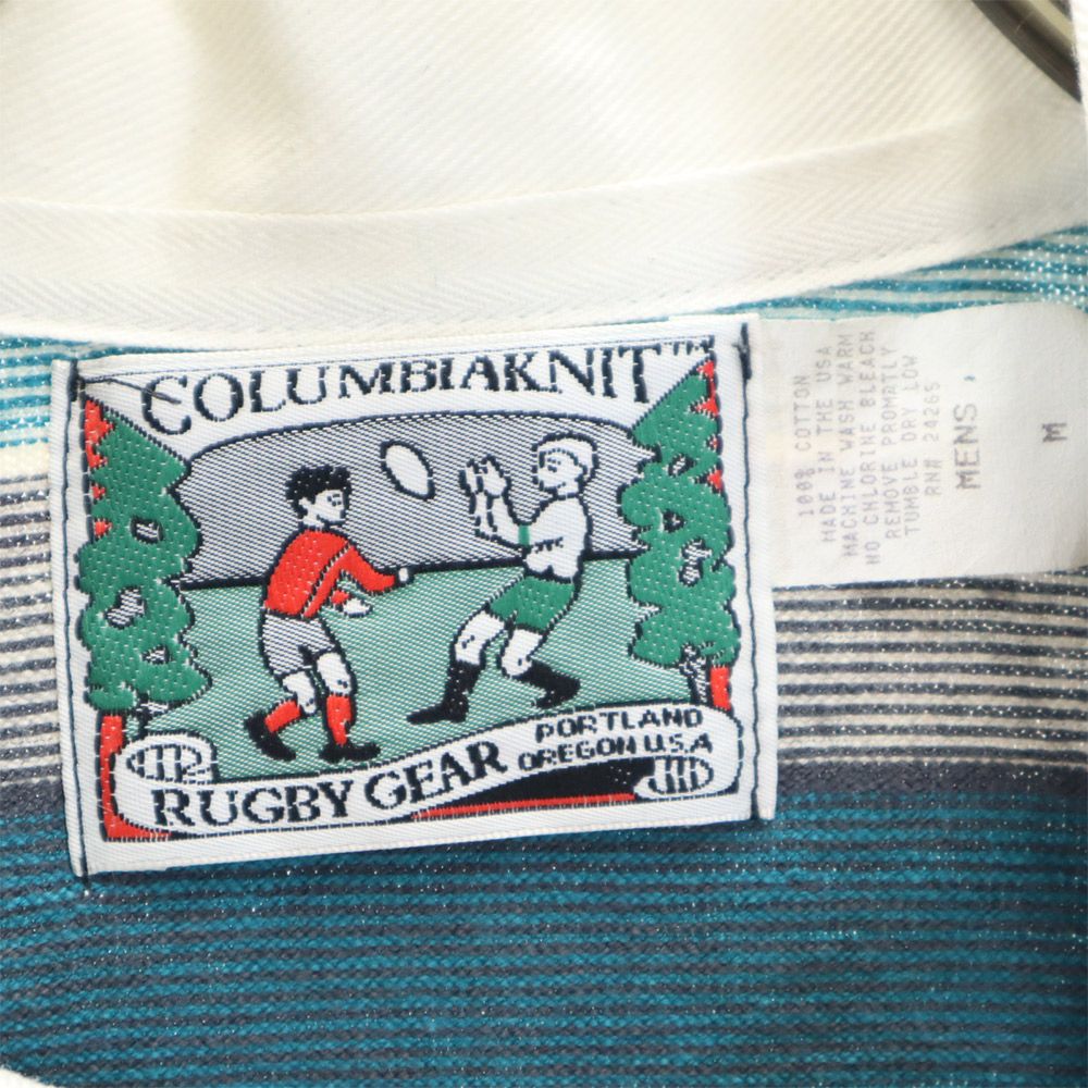 コロンビアニット USA製 長袖 ラガーシャツ M グリーン系 COLUMBIA KNIT メンズ