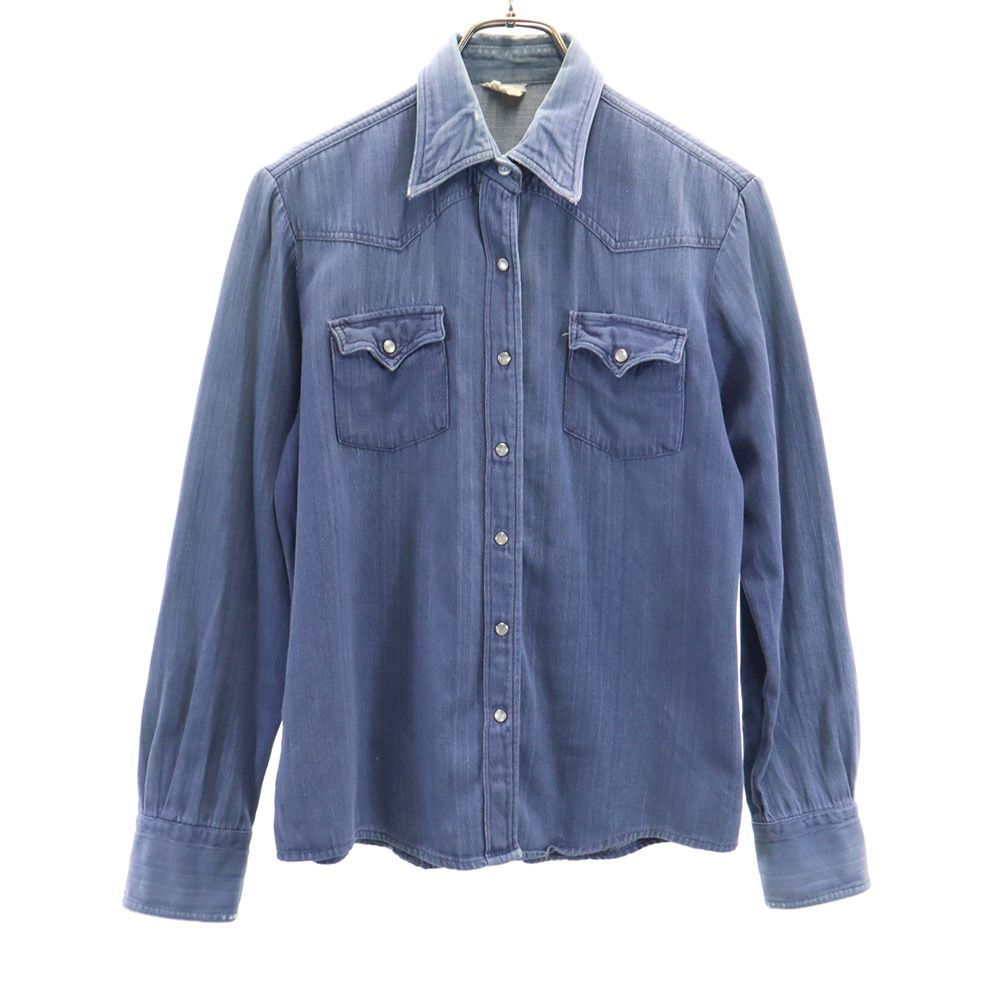VINTAGE ヴィンテージ 70s 80s 長袖 ウエスタンシャツ ブルー系 レディース