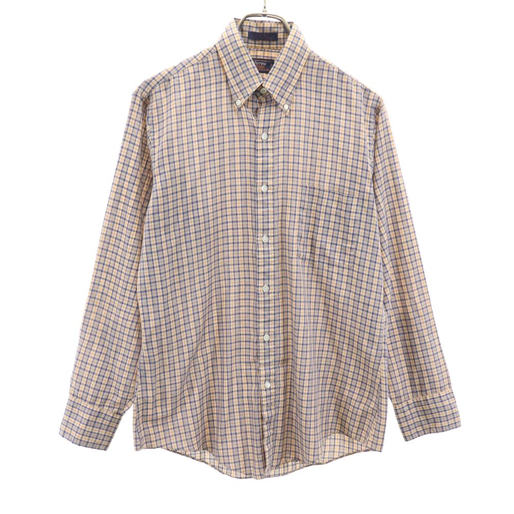ARROW アロー チェック 長袖 ボタンダウンシャツ 15 1/2 ベージュ系 メンズ