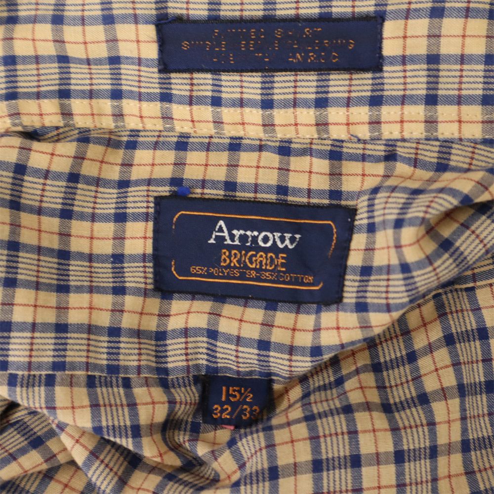 ARROW アロー チェック 長袖 ボタンダウンシャツ 15 1/2 ベージュ系 メンズ