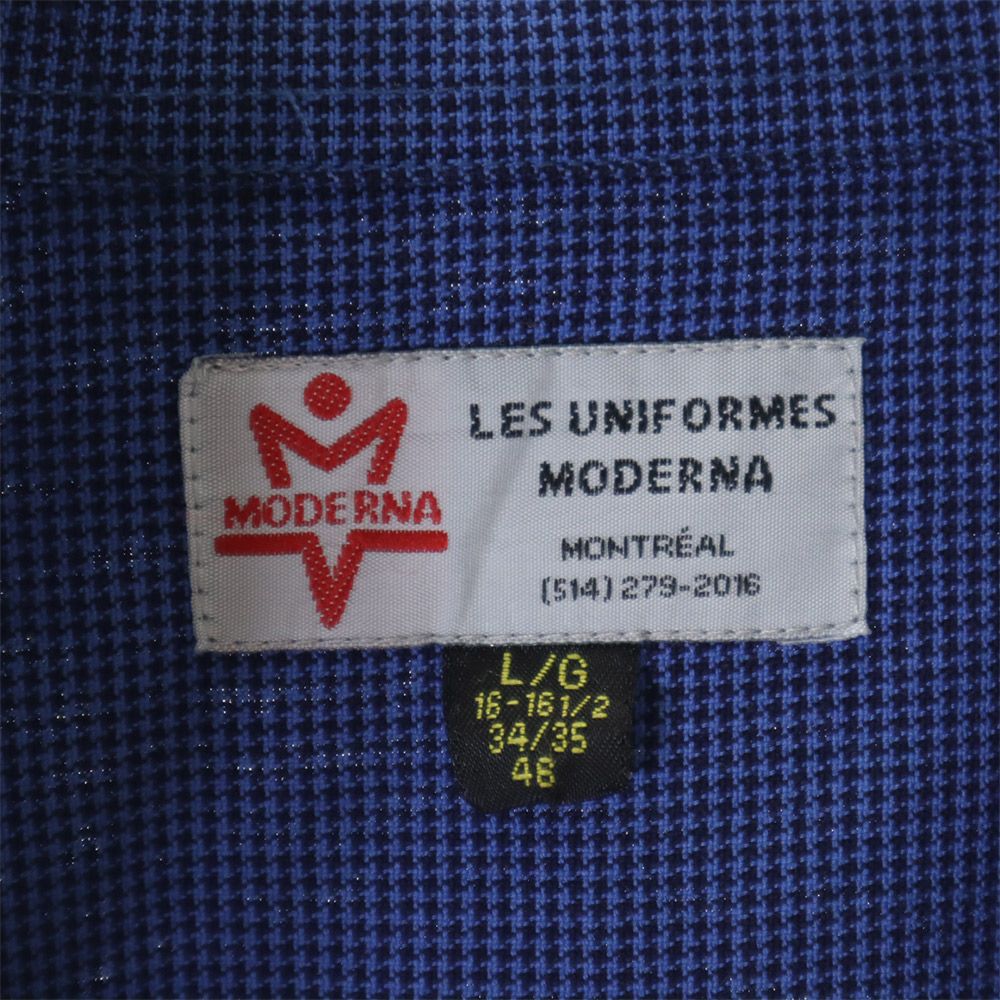 MODERNA 90s 00s オールド 千鳥格子柄 長袖 ボタンダウンシャツ L ブルー×ブラック ワッペン メンズ