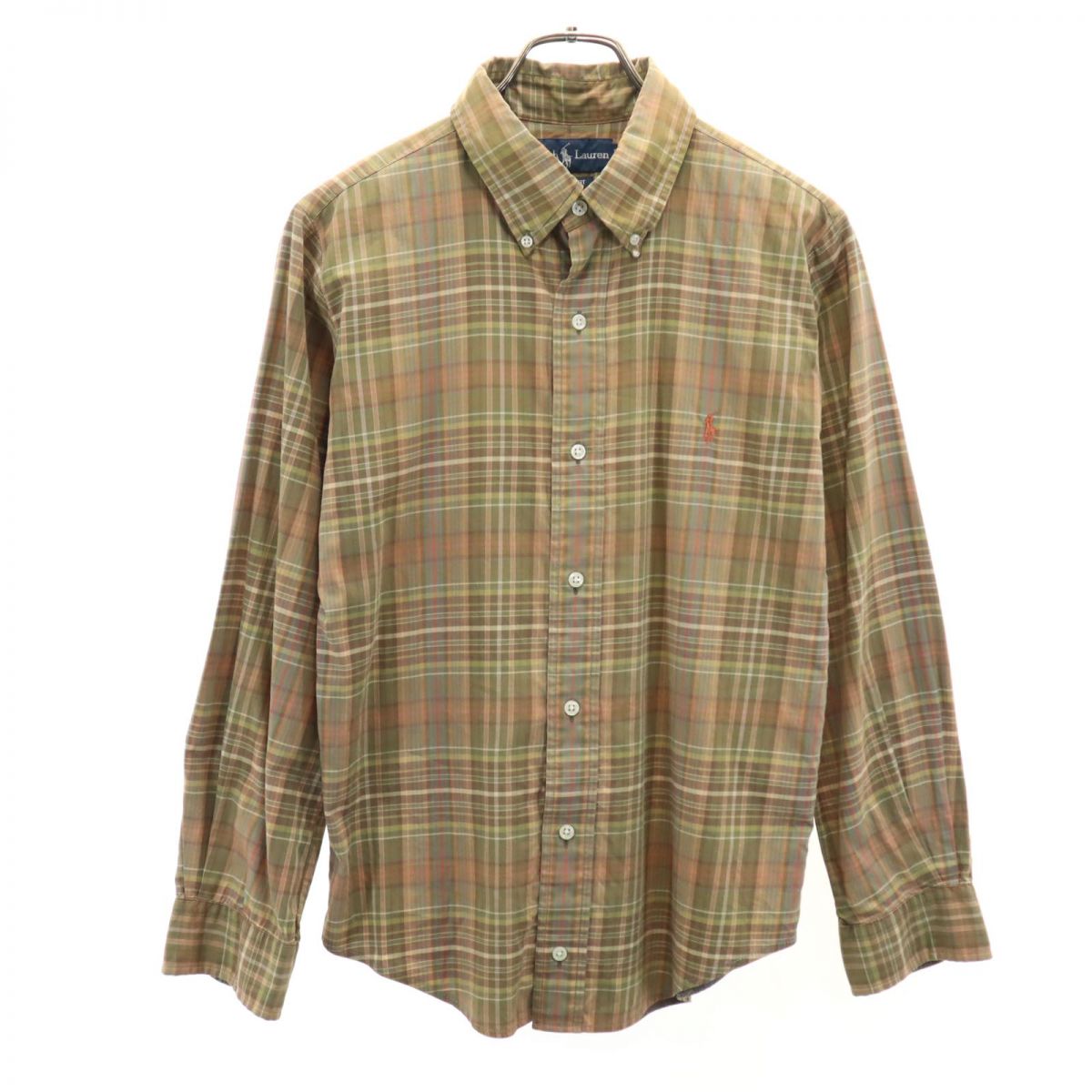 ラルフローレン チェック柄 長袖 ボタンダウンシャツ L ベージュ系 RALPH LAUREN レディース