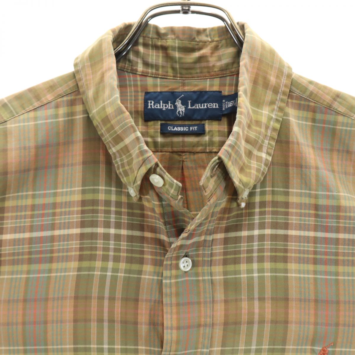 ラルフローレン チェック柄 長袖 ボタンダウンシャツ L ベージュ系 RALPH LAUREN レディース