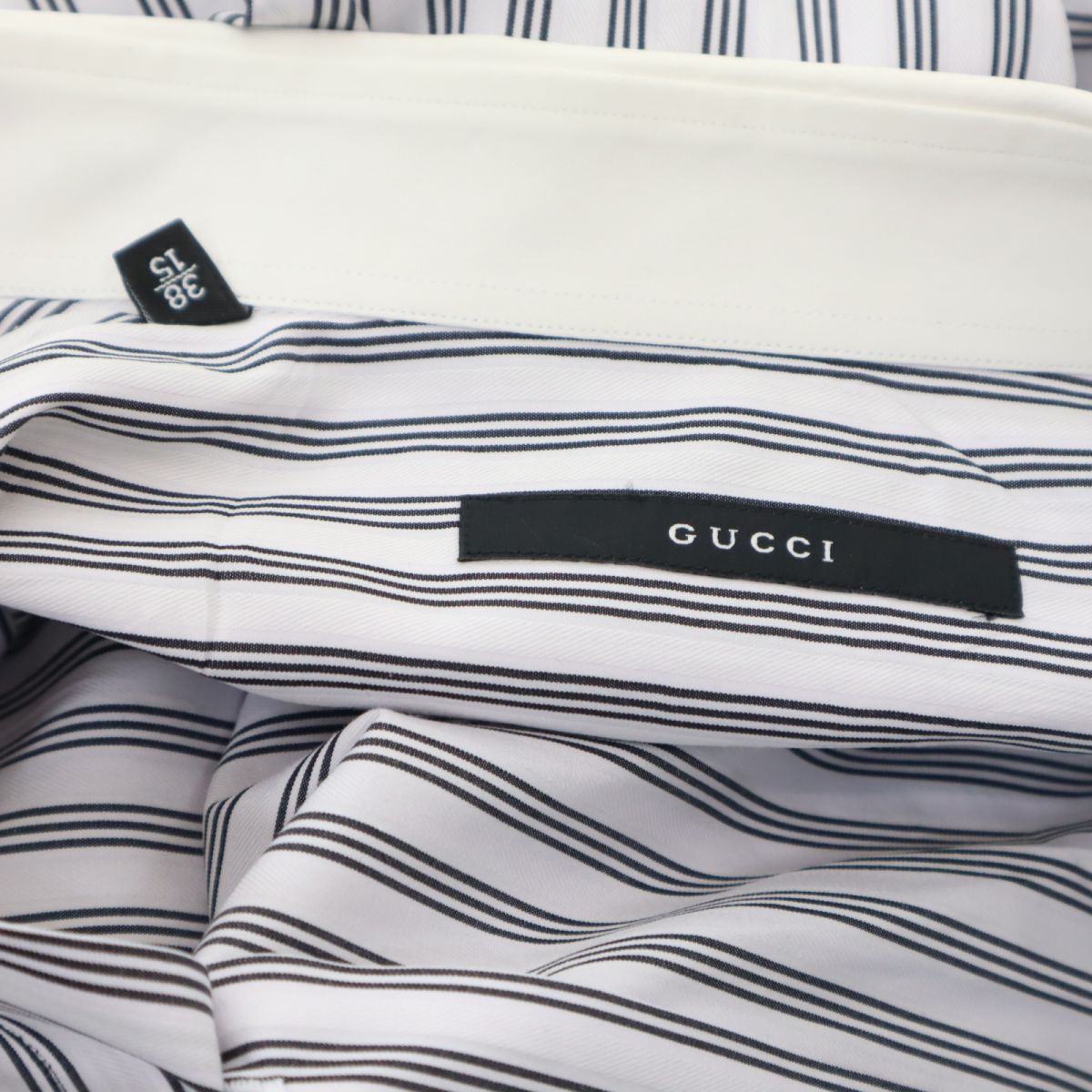 GUCCI グッチ イタリア製 ストライプ柄 長袖 コットンシャツ 38 ブラック×ホワイト メンズ