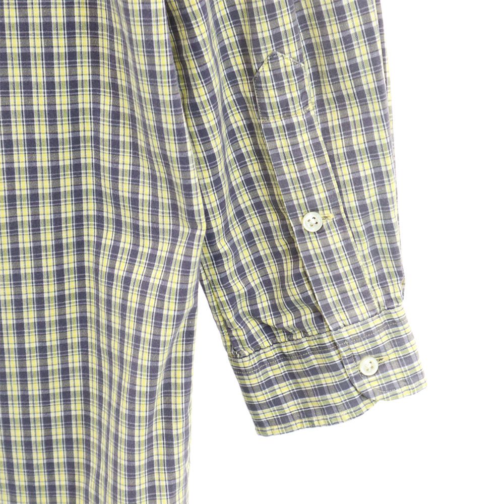 RALPH LAUREN ラルフローレン チェック柄 長袖 ボタンダウン シャツワンピース イエロー×ネイビー レディース