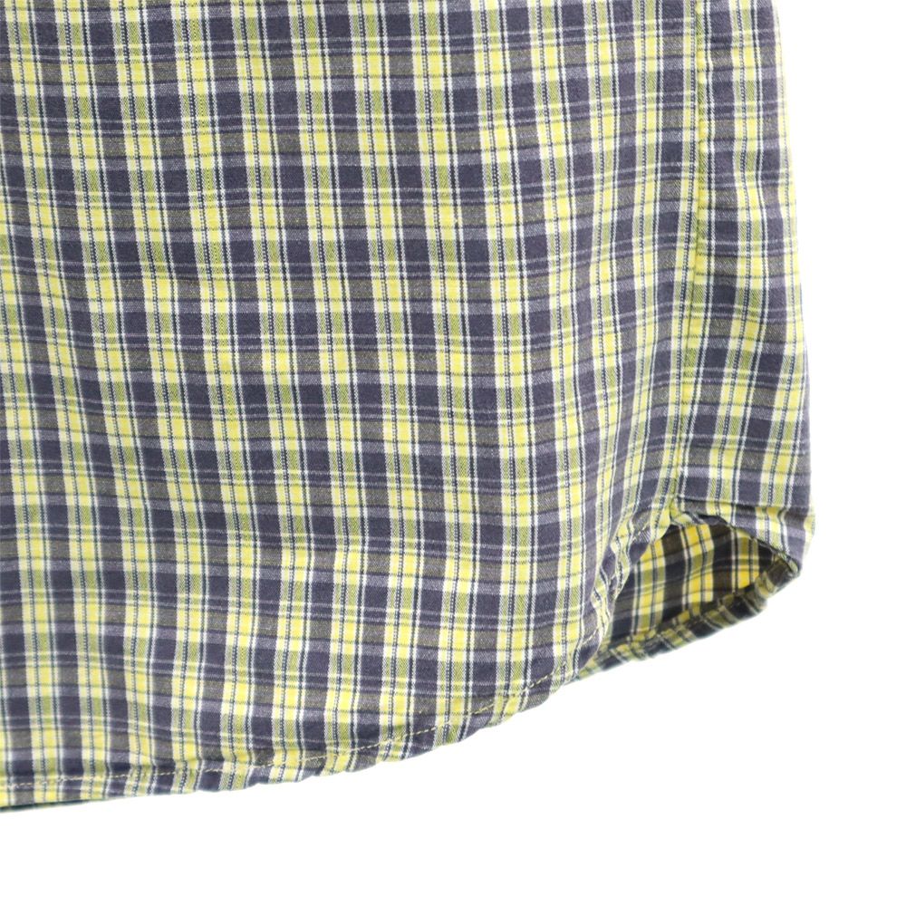 RALPH LAUREN ラルフローレン チェック柄 長袖 ボタンダウン シャツワンピース イエロー×ネイビー レディース