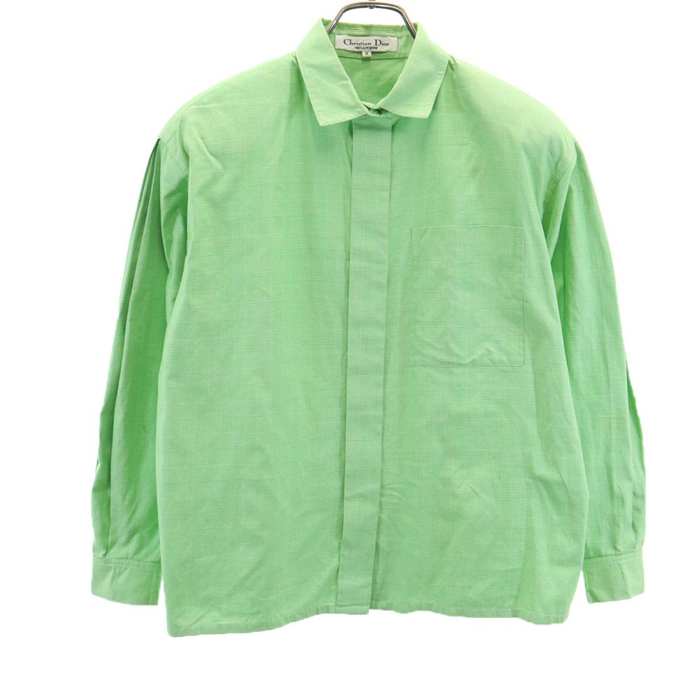 Christian Dior クリスチャンディオール 90s オールド チェック柄 長袖 シャツ M 緑系 レディース