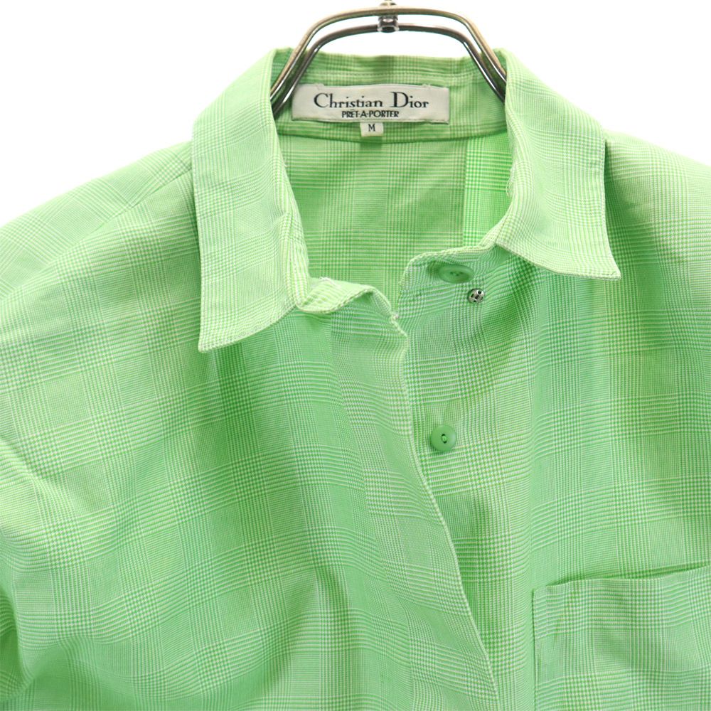 Christian Dior クリスチャンディオール 90s オールド チェック柄 長袖 シャツ M 緑系 レディース