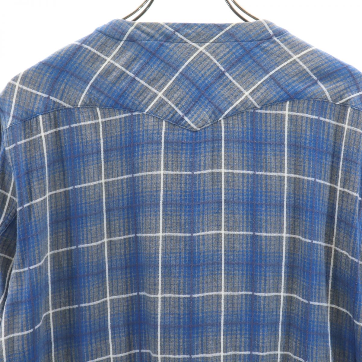 ノンネイティブ 日本製 チェック柄 長袖 ノーカラー ハーフボタン シャツ 1 ブルー系 nonnative チュニック メンズ