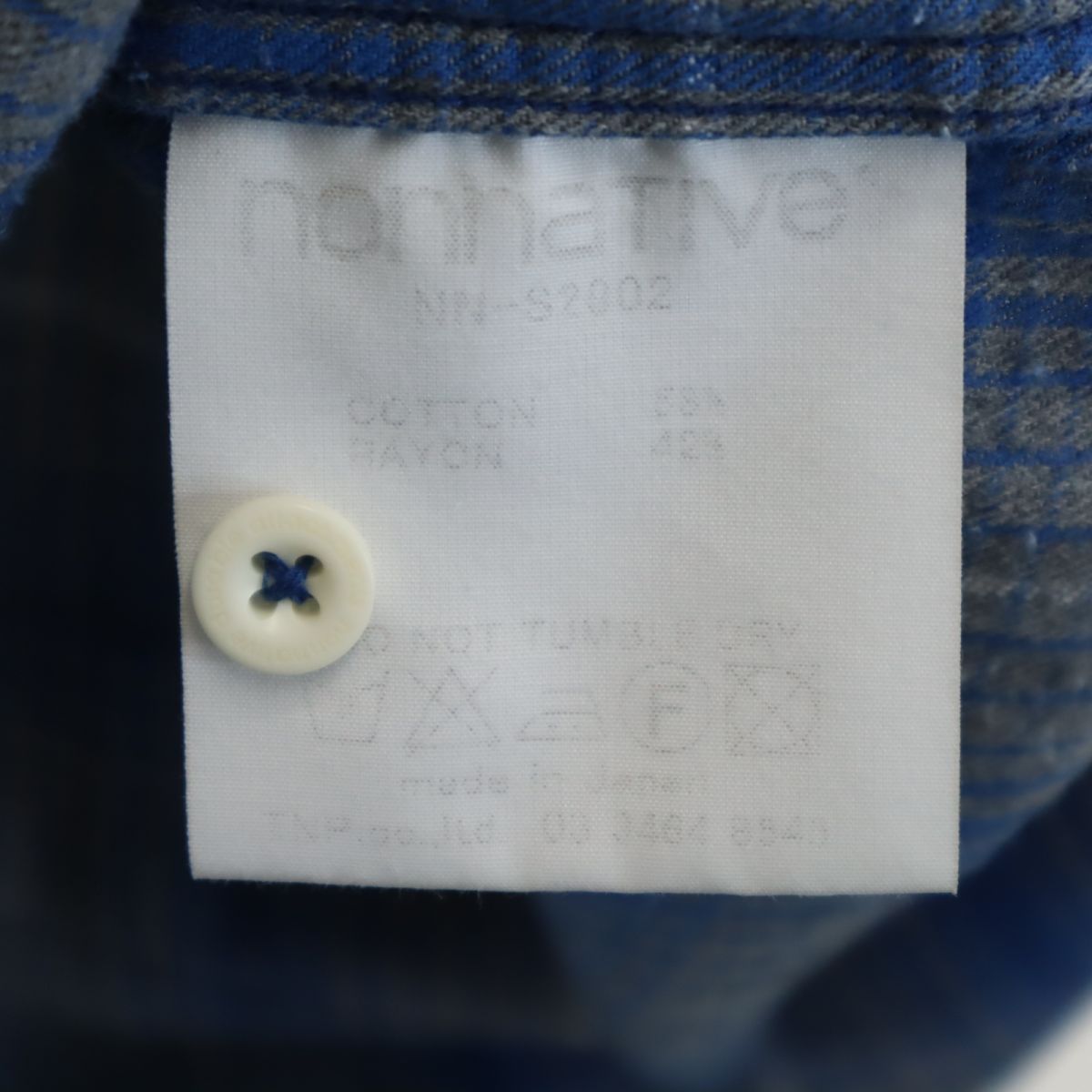 ノンネイティブ 日本製 チェック柄 長袖 ノーカラー ハーフボタン シャツ 1 ブルー系 nonnative チュニック メンズ