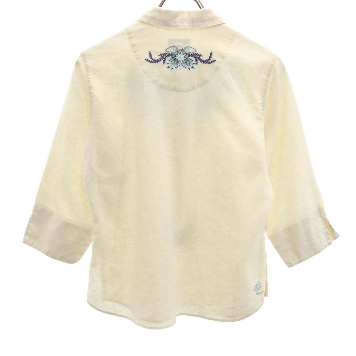 patagonia パタゴニア 7分袖 刺繍入り ハーフボタン シャツ S アイボリー アウトドア レディース