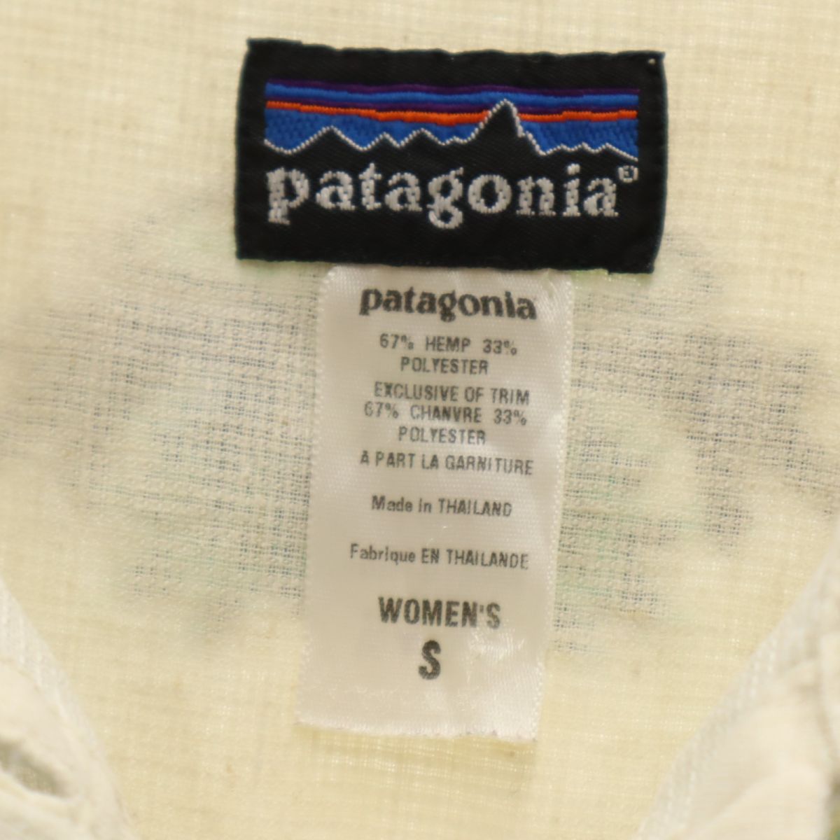 patagonia パタゴニア 7分袖 刺繍入り ハーフボタン シャツ S アイボリー アウトドア レディース