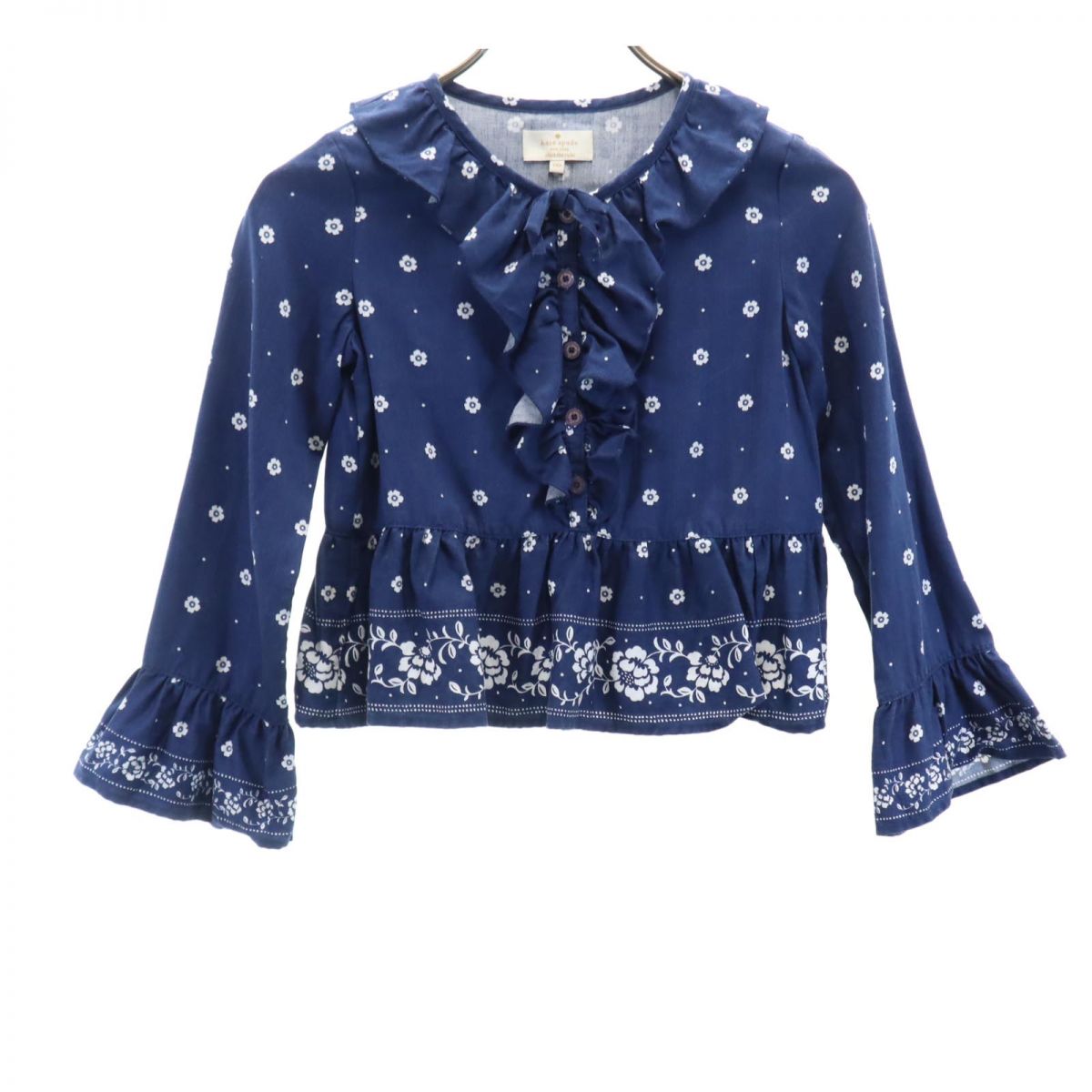 Kate Spade ケイトスペード 総柄 長袖 フリル カットソー 140 ネイビー系 キッズ