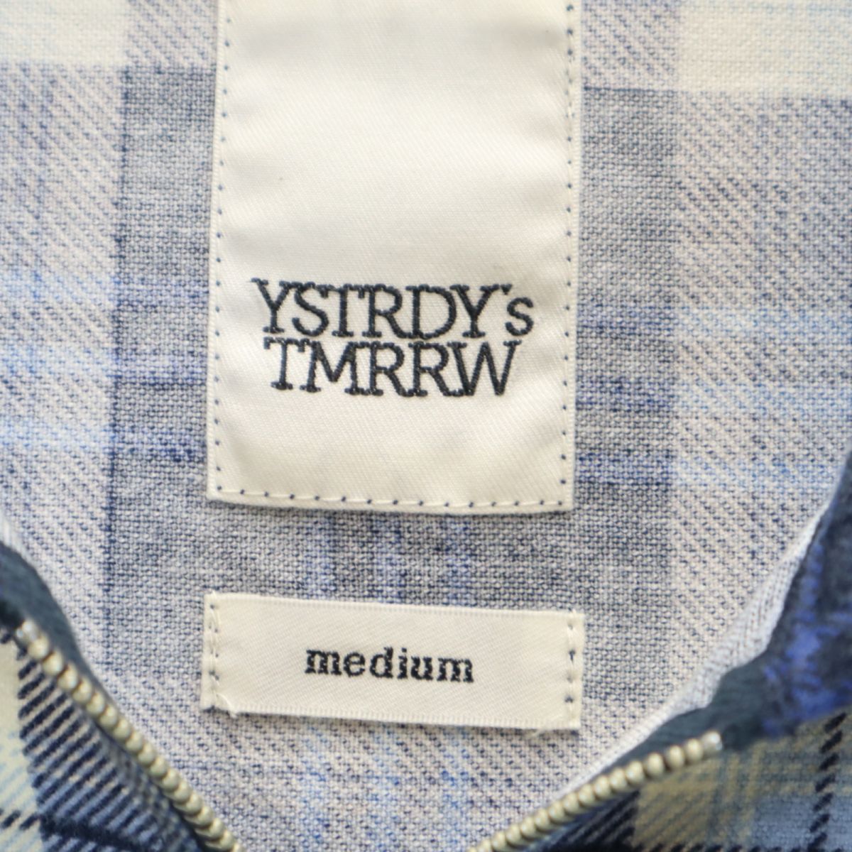YSTRDY'S TMRRW イエスタデイズトゥモロウ 日本製 チェック柄 ハーフジップ フードジャケット M ブルー系 プルオーバー メンズ