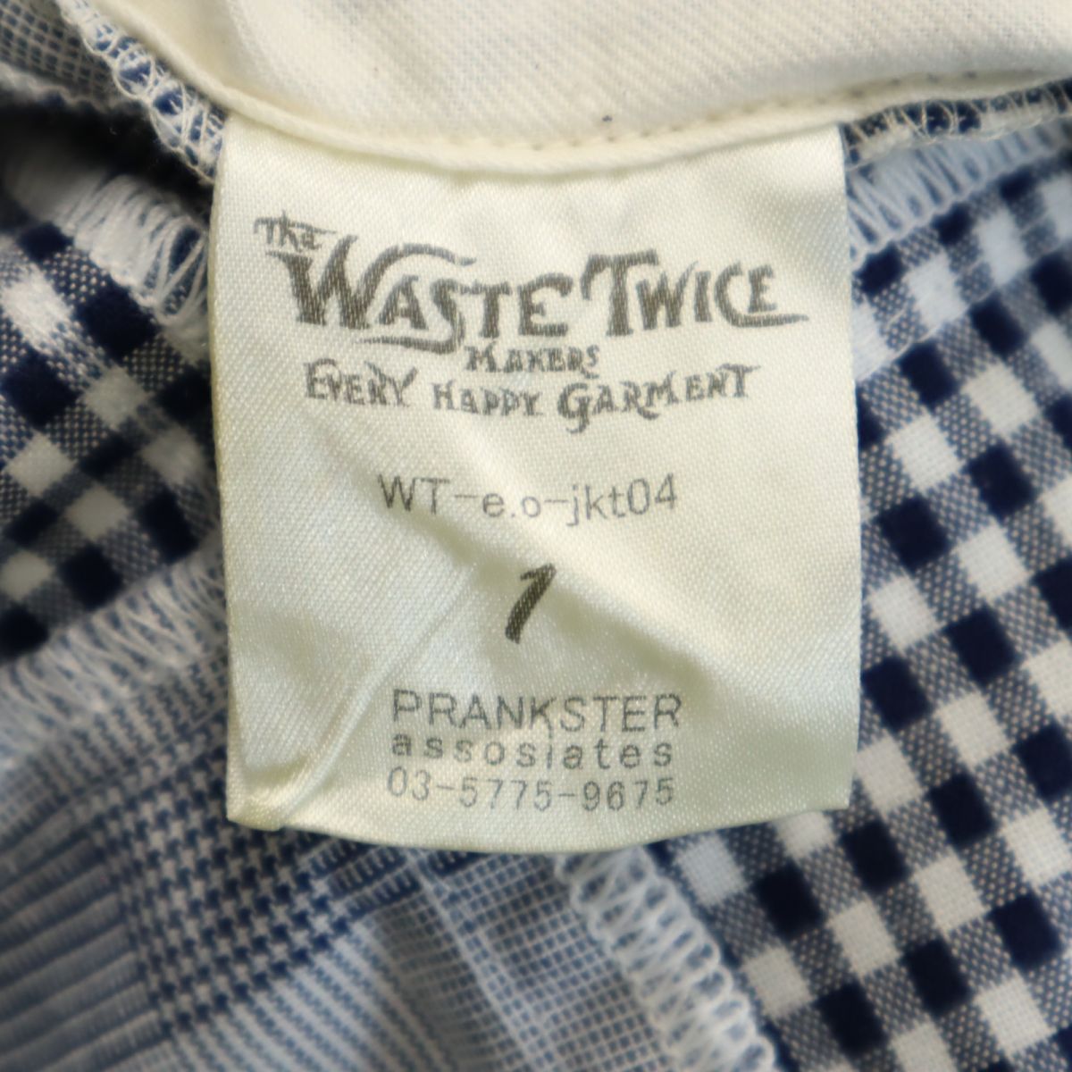 WASTETWICE&CO 日本製 チェック柄 パッチワーク テーラードジャケット 1 ネイビー系 メンズ