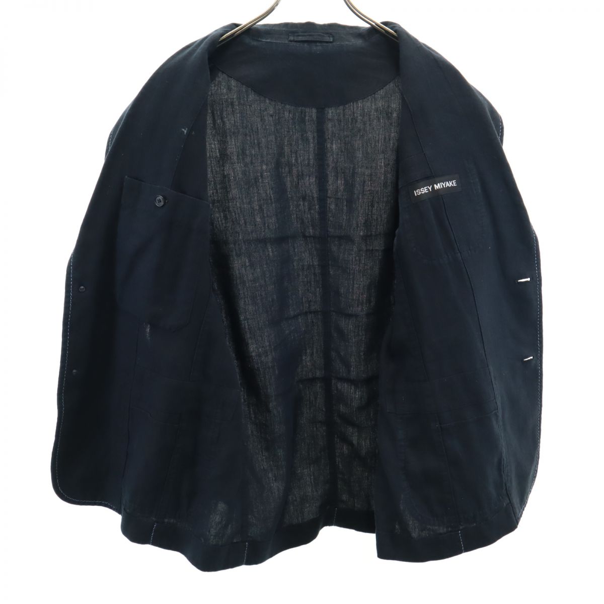 ISSEY MIYAKE イッセイミヤケ リネン 長袖 テーラードジャケット 1 ネイビー メンズ