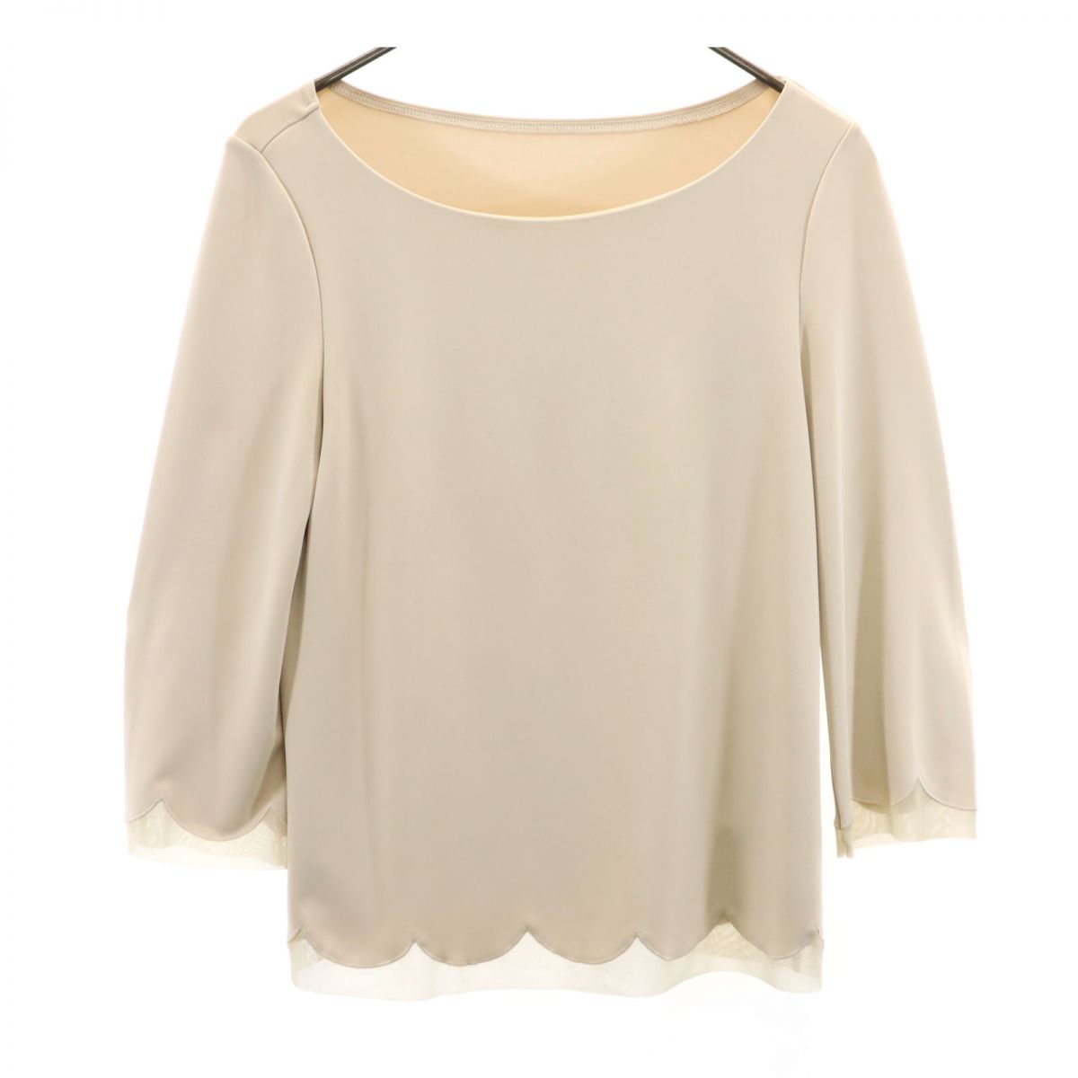 FOXEY NEW YORK フォクシーニューヨーク 日本製 7分袖 カットソー 38 ベージュ系 レディース