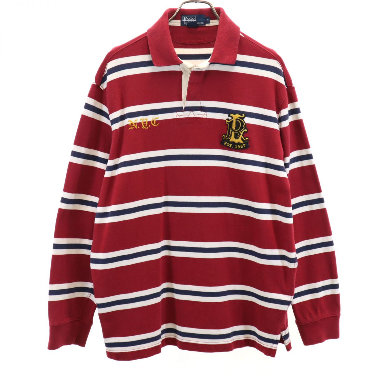 ポロバイラルフローレン ボーダー柄 長袖 ラガーシャツ M 赤系 Polo by Ralph Lauren メンズ