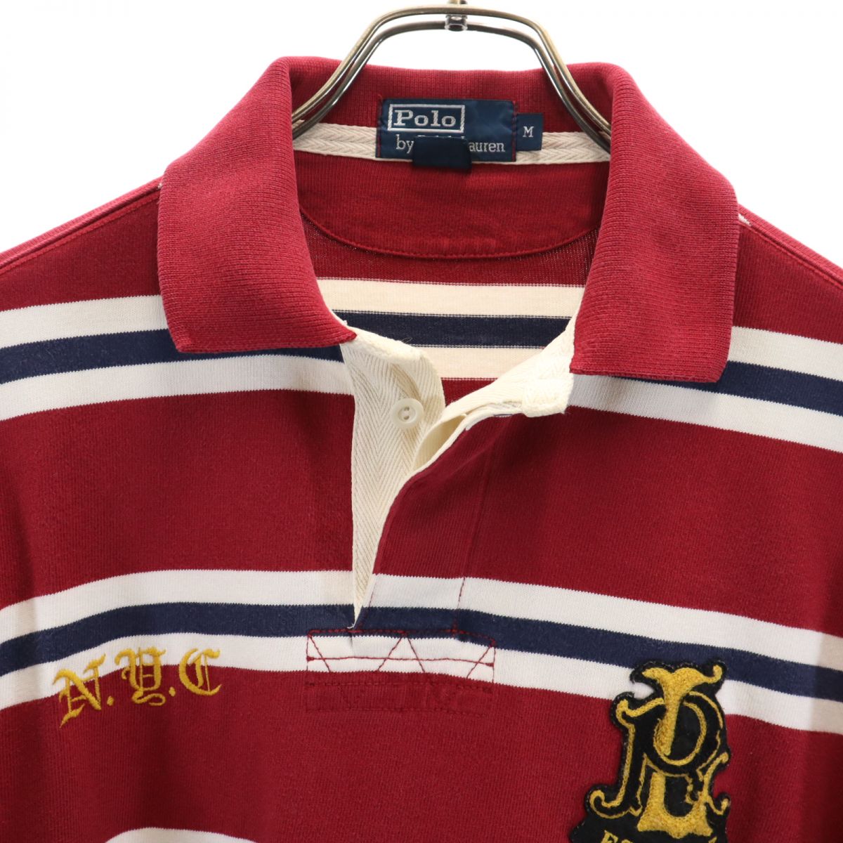 ポロバイラルフローレン ボーダー柄 長袖 ラガーシャツ M 赤系 Polo by Ralph Lauren メンズ
