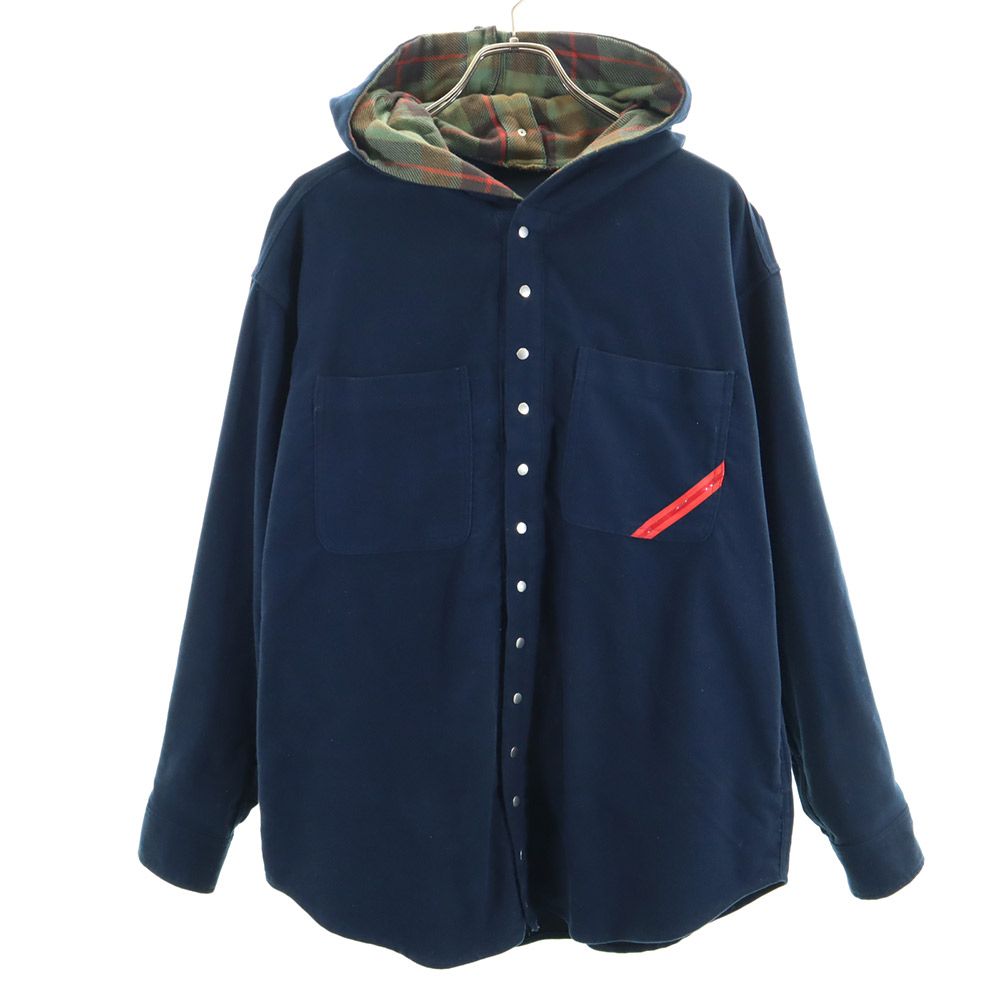 PHINGERIN フィンガリン 日本製 長袖 フード付き 起毛コットン シャツ M ネイビー メンズ