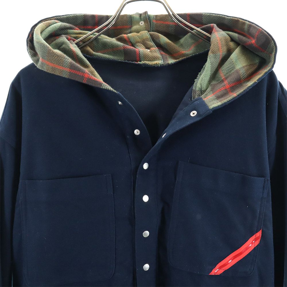 PHINGERIN フィンガリン 日本製 長袖 フード付き 起毛コットン シャツ M ネイビー メンズ