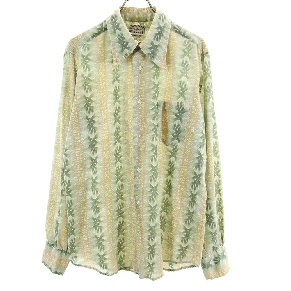 PERMANENT PRESS パーマネントプレス 70s ヴィンテージ 総柄 長袖 シャツ XL グリーン系 メンズ