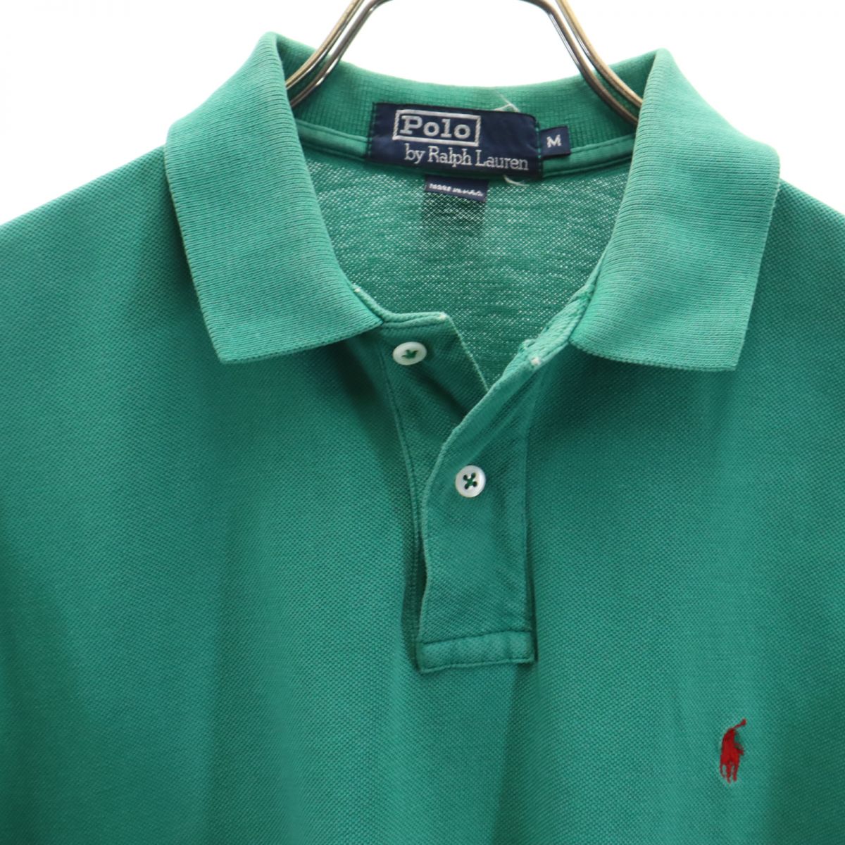 Polo by Ralph Lauren ポロバイラルフローレン 90s USA製 オールド 半袖 ポロシャツ M グリーン 鹿の子 ポニー メンズ