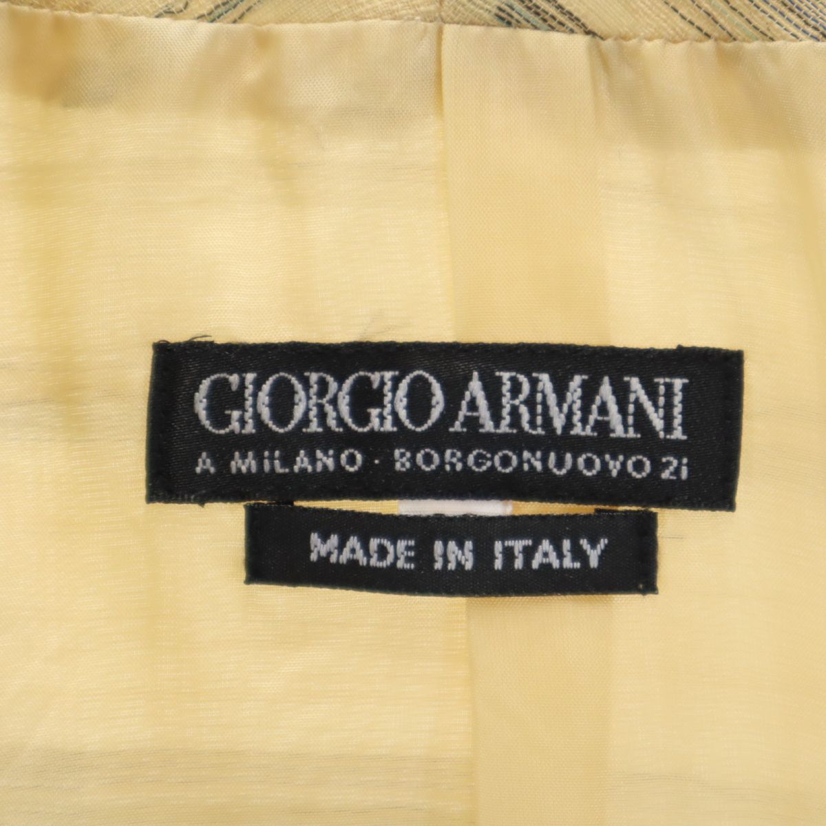 GIORGIO ARMANI ジョルジオアルマーニ イタリア製 チェック柄 ノーカラージャケット 40 イエロー系 レディース