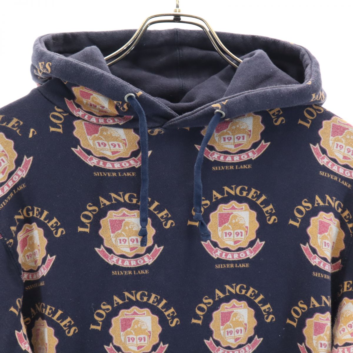 XLARGE エクストララージ 総柄 長袖 スウェットパーカー S ブルー系 裏起毛 メンズ