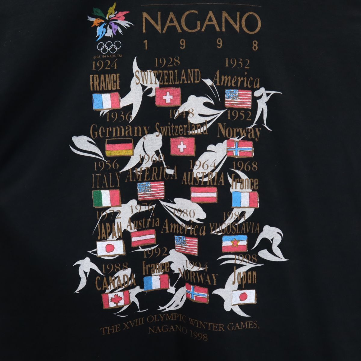 OLD オールド 90s USA製 長野オリンピック プリント 半袖 Tシャツ フリー ブラック メンズ