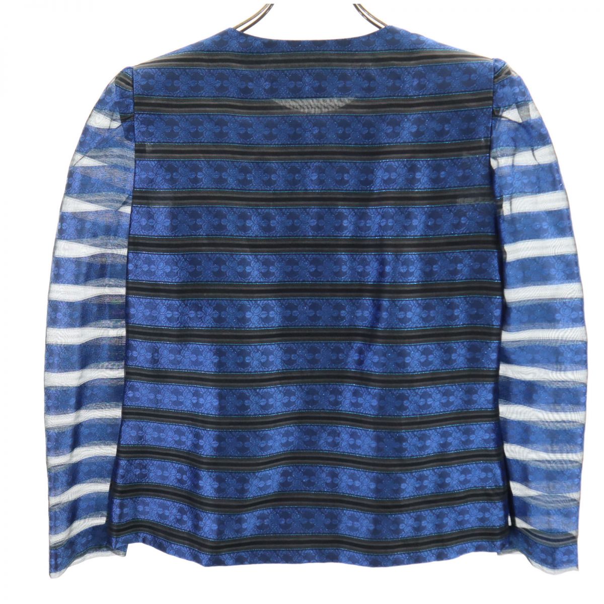 GIVENCHY ジバンシィ 日本製 シルクブレンド ボーダー柄 ノーカラー ジャケット 12 ブルー系 HI FORMAL レディース