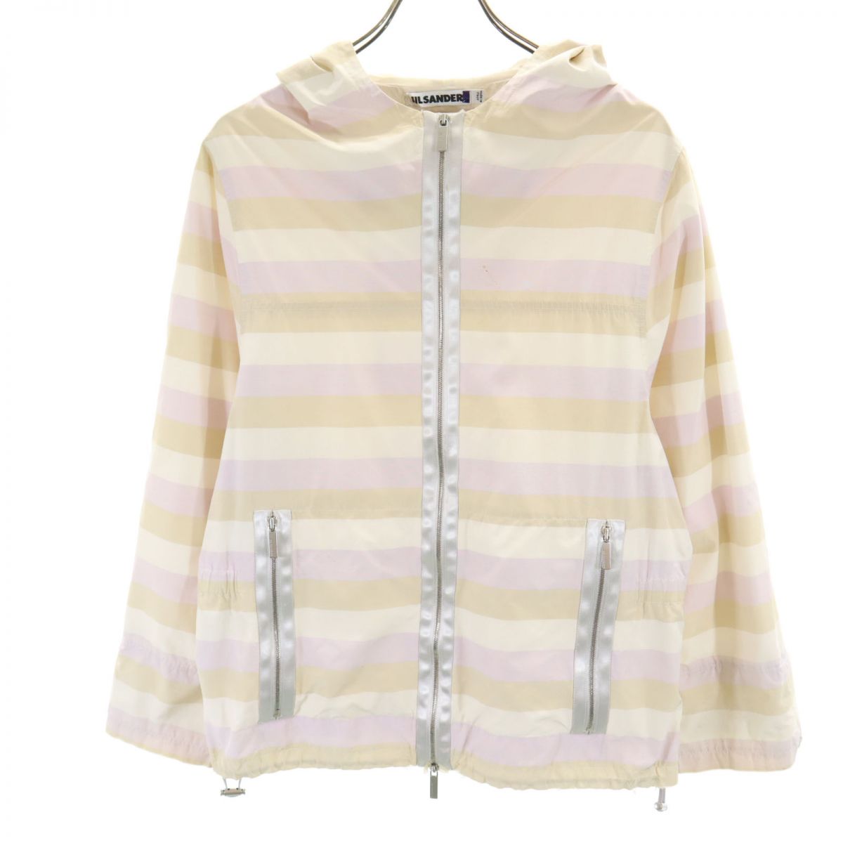 JIL SANDER ジルサンダー シルクブレンド イタリア製 ボーダー柄 長袖 ジップパーカー 38 レディース