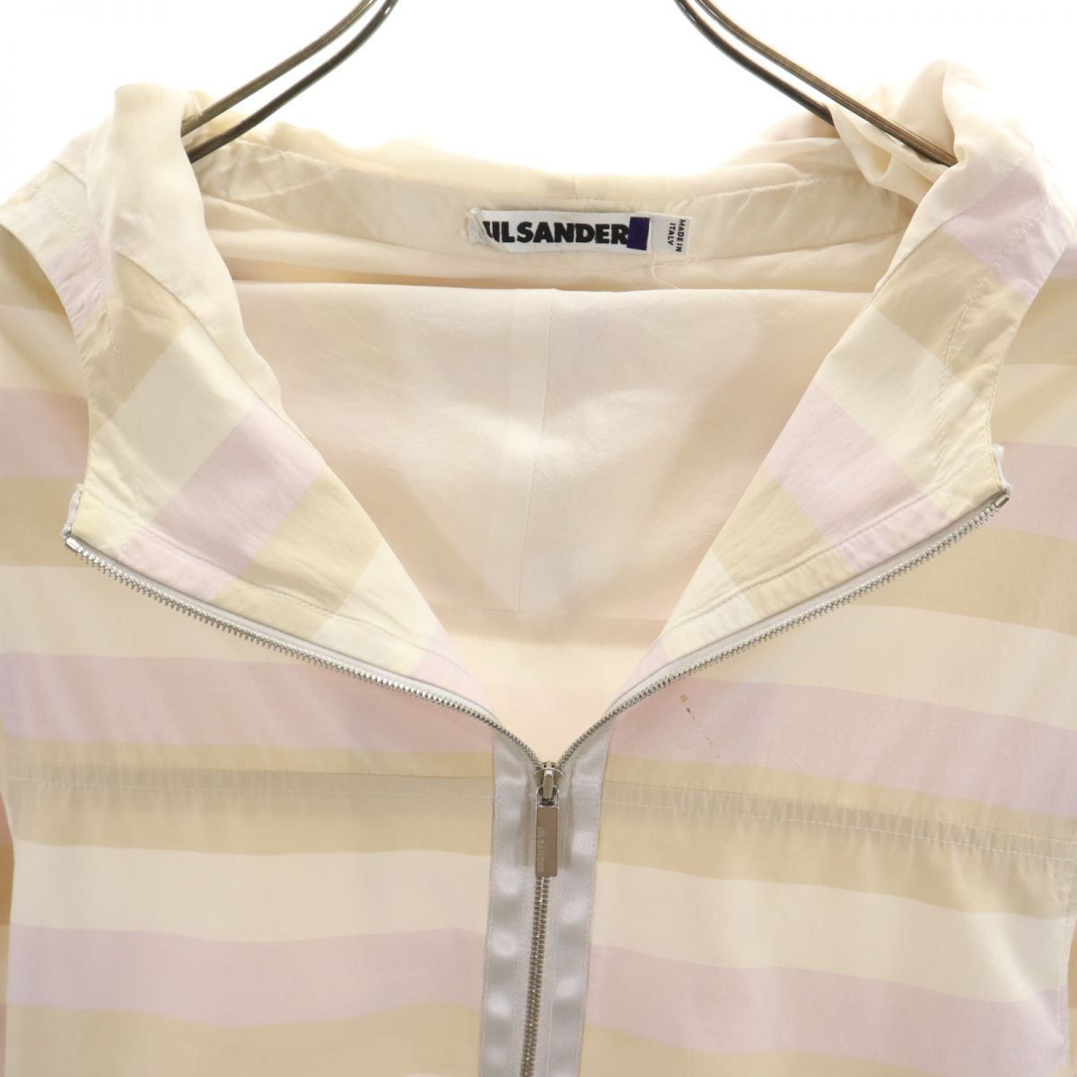 JIL SANDER ジルサンダー シルクブレンド イタリア製 ボーダー柄 長袖 ジップパーカー 38 レディース