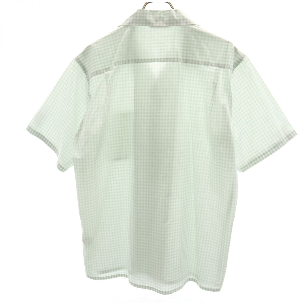 未使用 Mr GOODMAN ミスターグッドマン 日本製 ギンガムチェック柄 半袖 オープンカラーシャツ L グリーン×ホワイト タグ付き メンズ