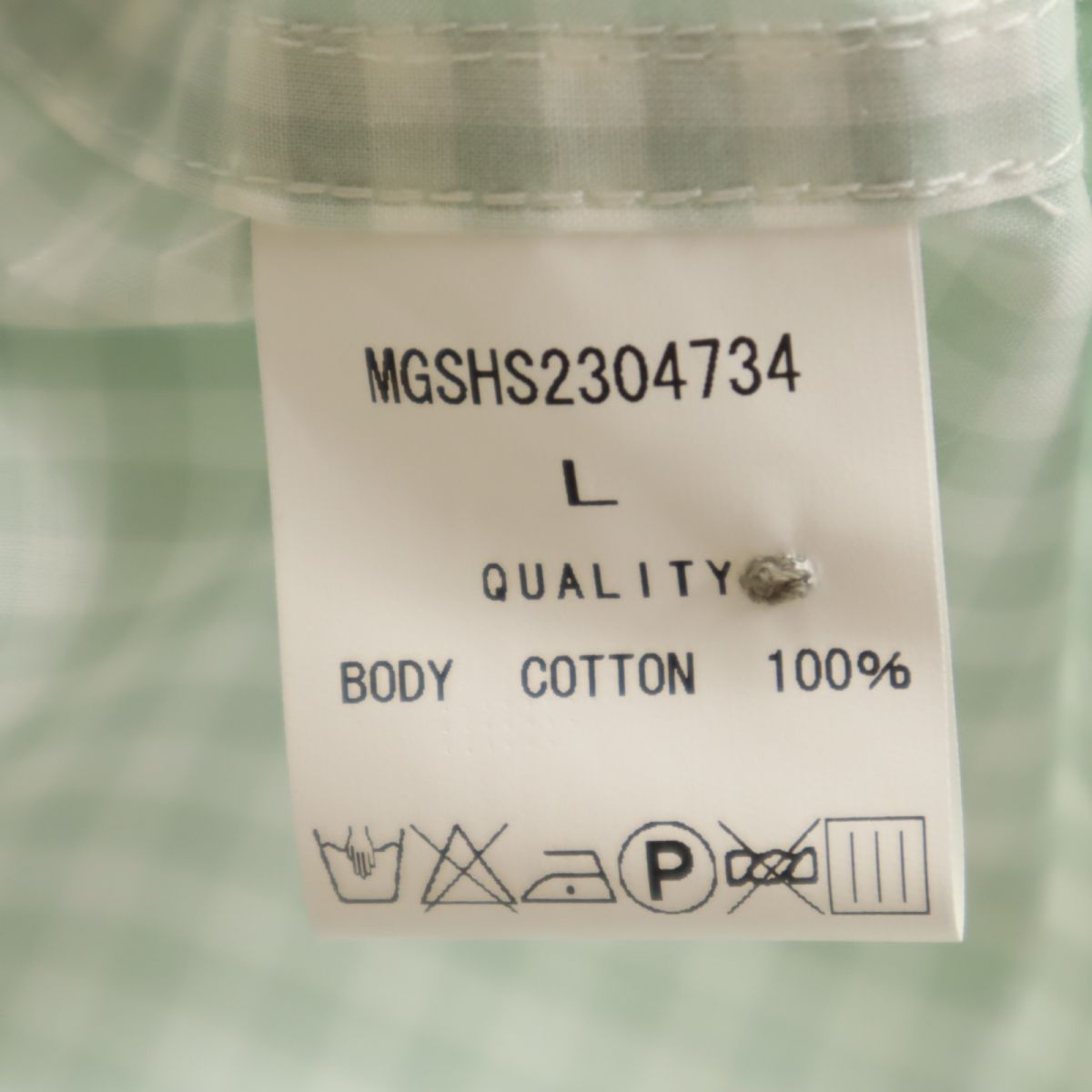 未使用 Mr GOODMAN ミスターグッドマン 日本製 ギンガムチェック柄 半袖 オープンカラーシャツ L グリーン×ホワイト タグ付き メンズ