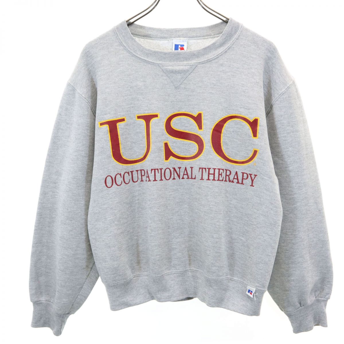 RUSSELL ATHLETIC ラッセルアスレチック 90s USA製 オールド プリント 長袖 スウェット トレーナー S グレー 裏起毛 メンズ