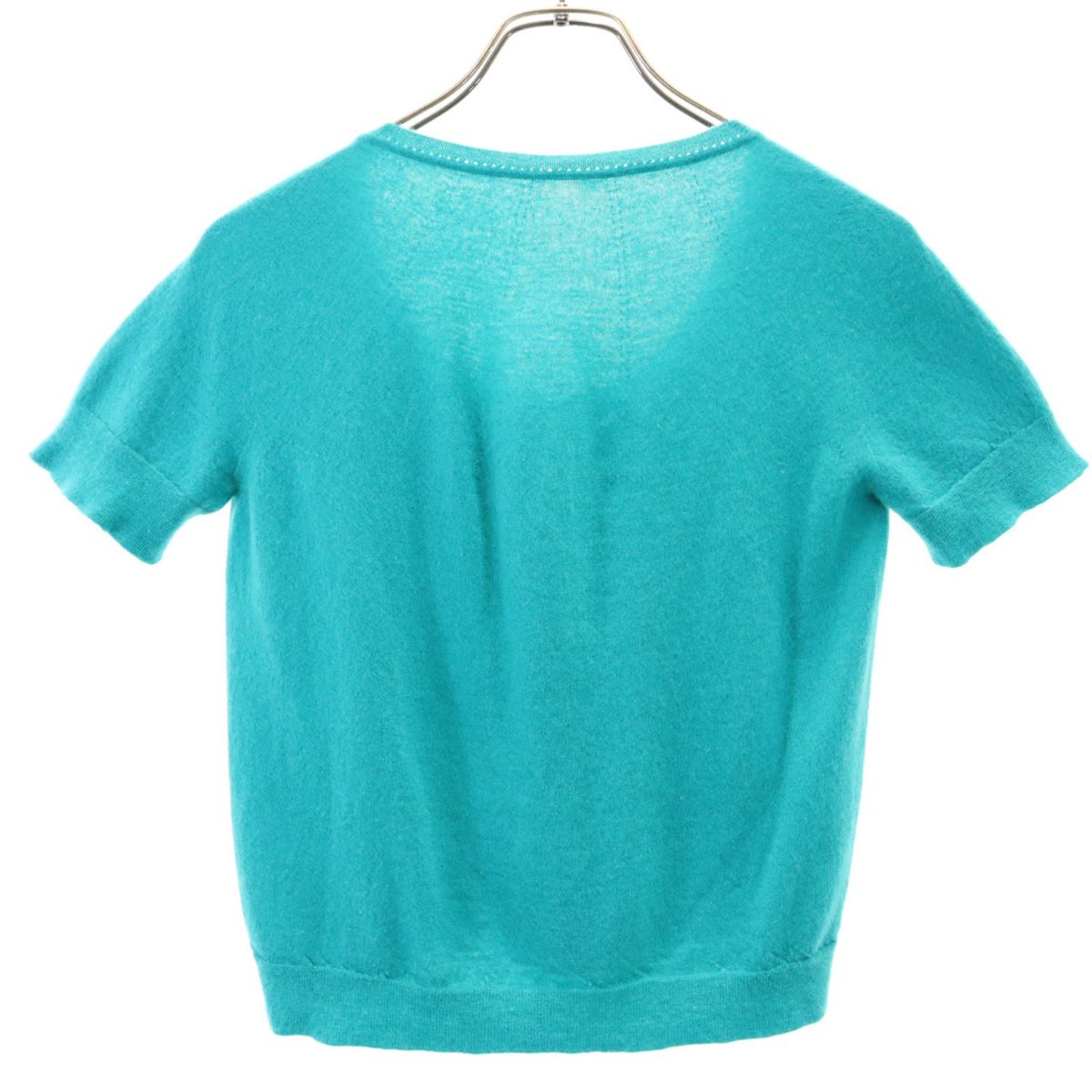 HERMES エルメス イタリア製 カシミヤ100% 半袖 セーター 40 グリーン系 ニット レディース