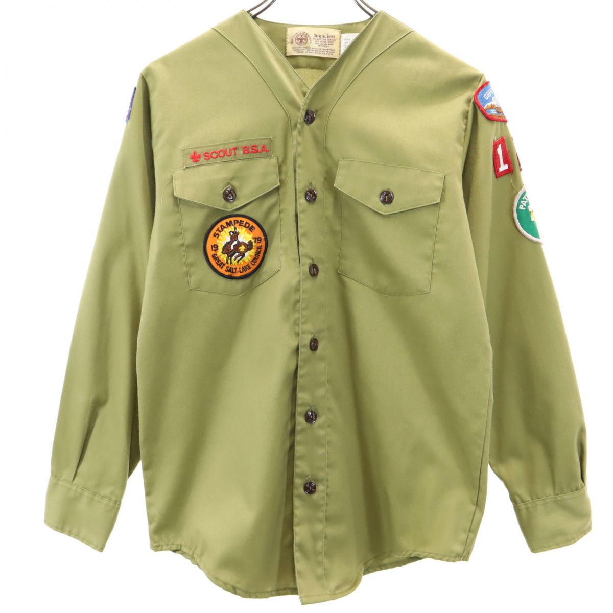 ボーイスカウトアメリカ連盟 長袖 オフィシャル Vネック ワークシャツ NECK 14 カーキ メンズ