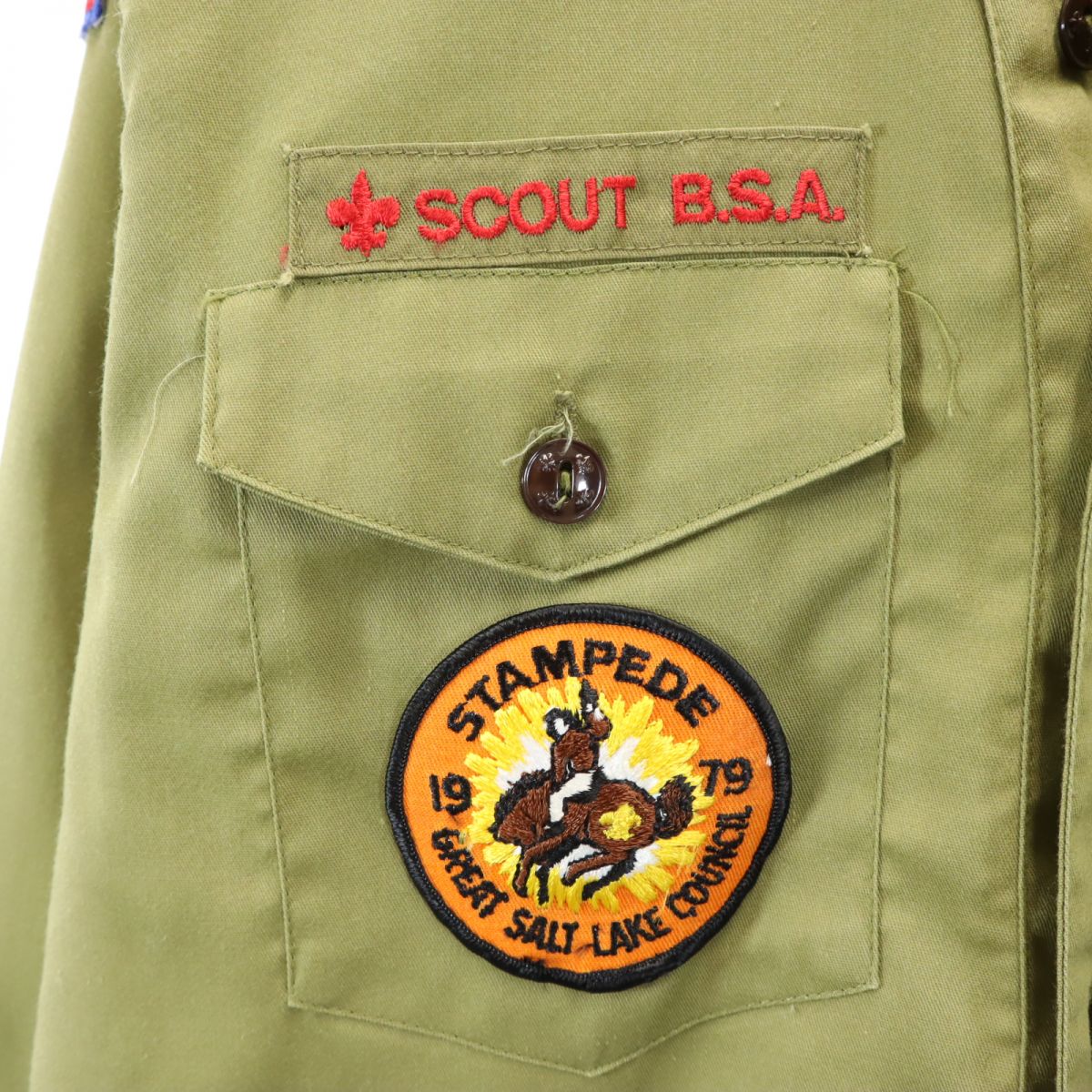 ボーイスカウトアメリカ連盟 長袖 オフィシャル Vネック ワークシャツ NECK 14 カーキ メンズ