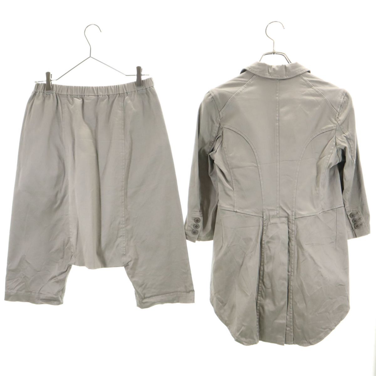 コムデギャルソンコムデギャルソン 2010年 日本製 7分袖 タキシード ジャケット 上下 セットアップ M カーキ系 Comme des Garcons Comme des Garcons サルエルパンツ ウエストゴム レディース