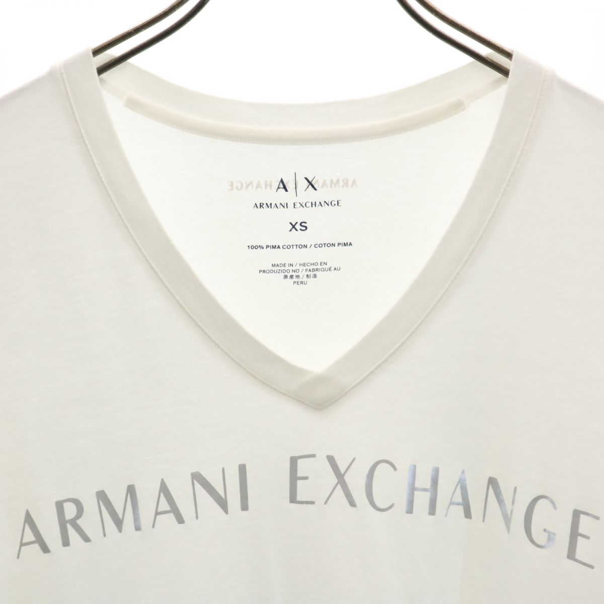 ARMANI EXCHANGE アルマーニエクスチェンジ プリント 半袖 Vネック Tシャツ XS ホワイト メンズ
