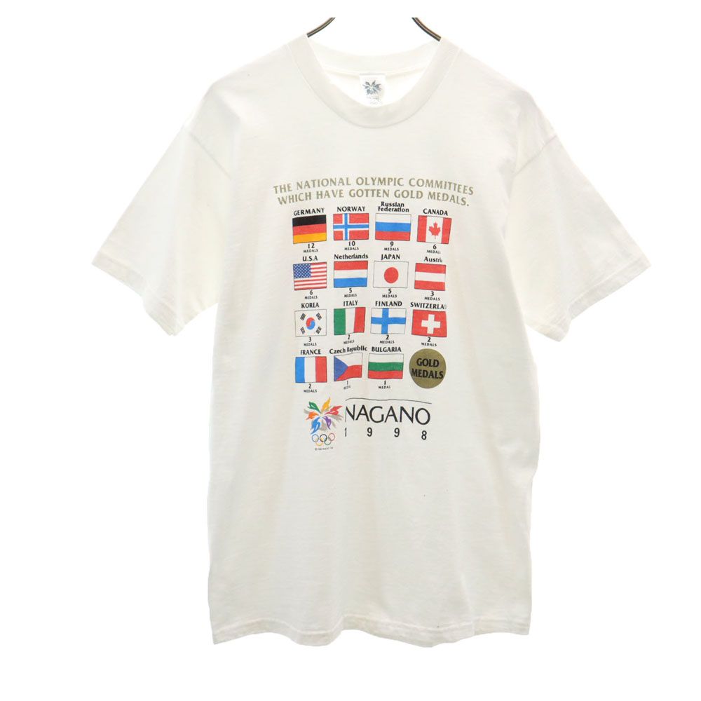 Mizuno ミズノ 90s USA製 オリンピック プリント 長野オリンピック 半袖 Tシャツ フリー ホワイト メンズ