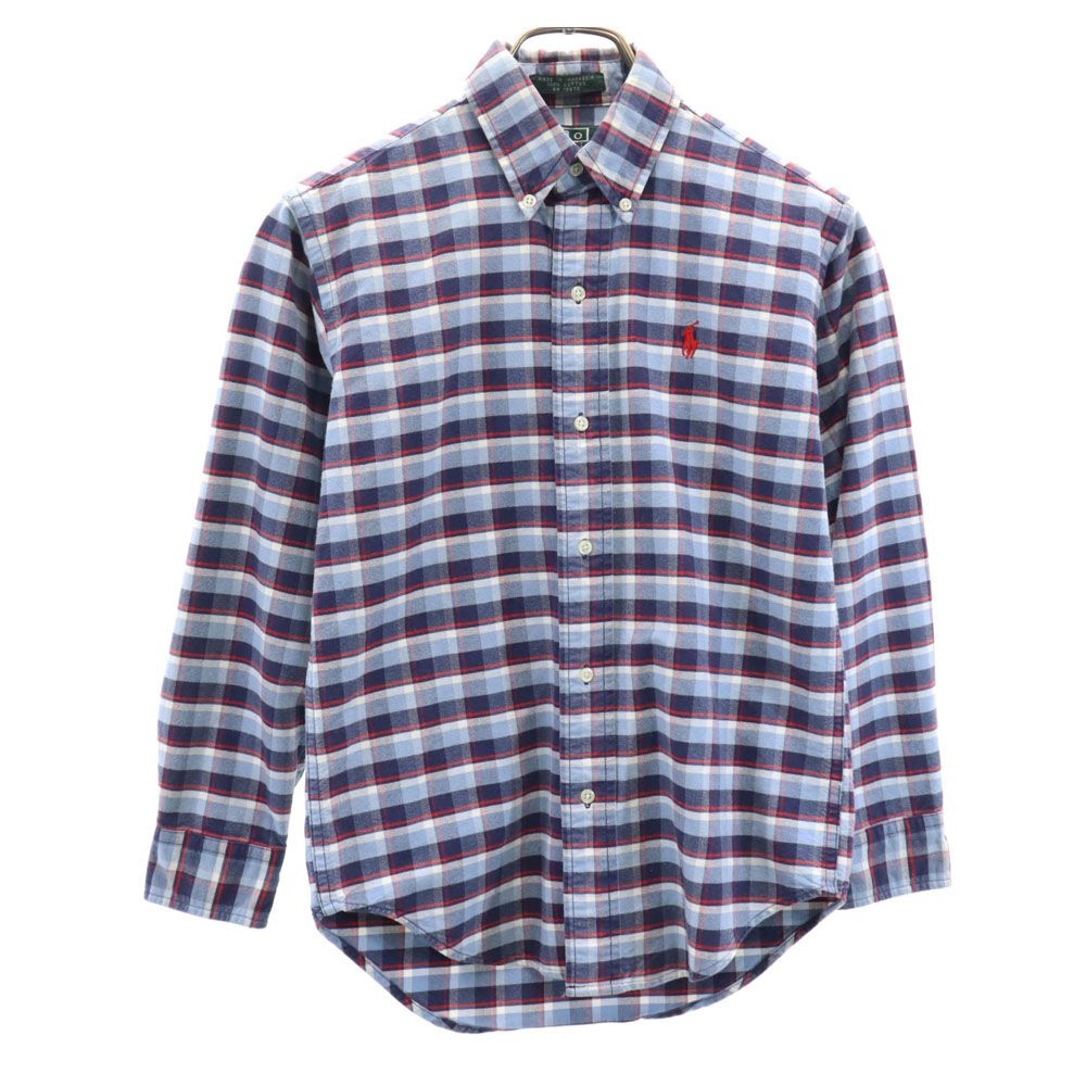 Polo by Ralph Lauren ポロバイラルフローレン 80s 緑タグ ヴィンテージ ボーイズ規格 チェック柄 長袖 ボタンダウンシャツ M ブルー系 レディース