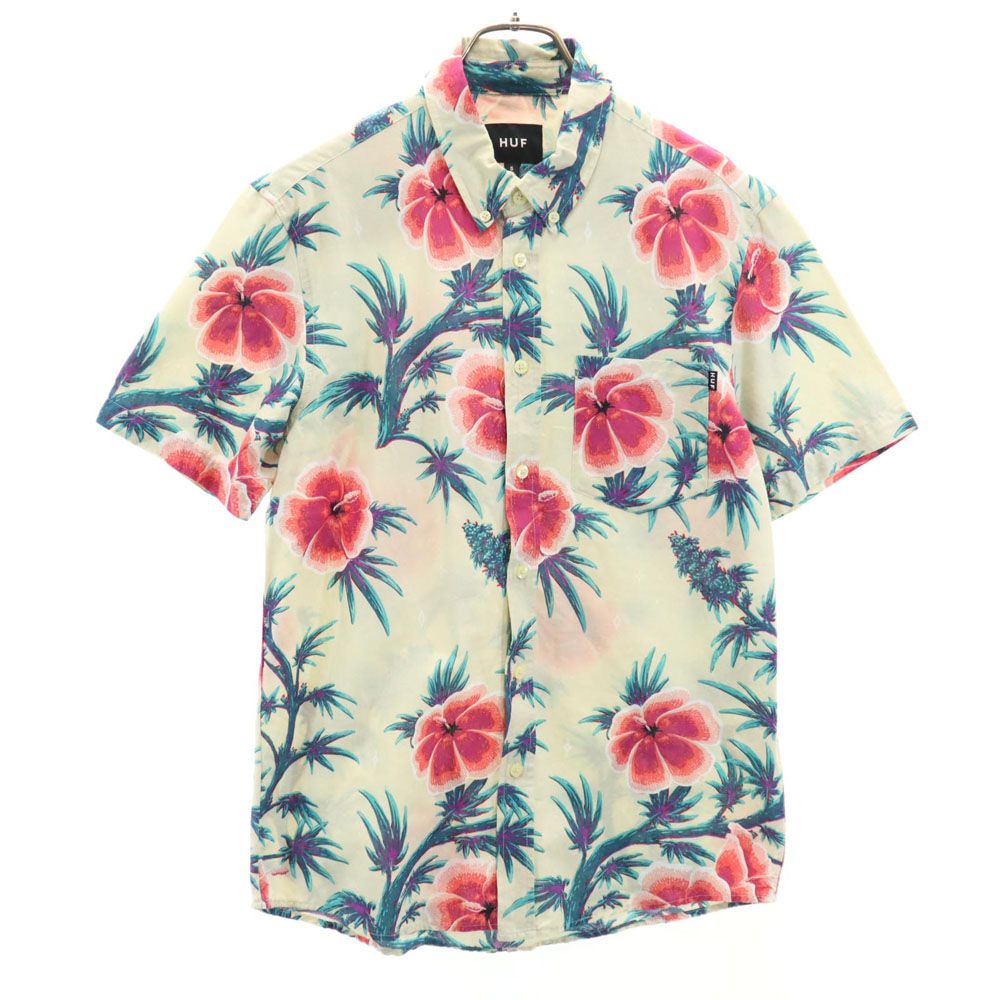HUF ハフ 総柄 半袖 ボタンダウンシャツ S グレー系 メンズ
