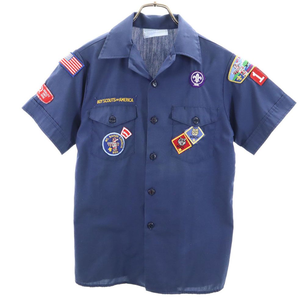 BOY SCOUTS OF AMERICA ボーイスカウト 80s USA製 ヴィンテージ 半袖 アメリカ連盟 ワークシャツ LG(14-16) ネイビー キッズ