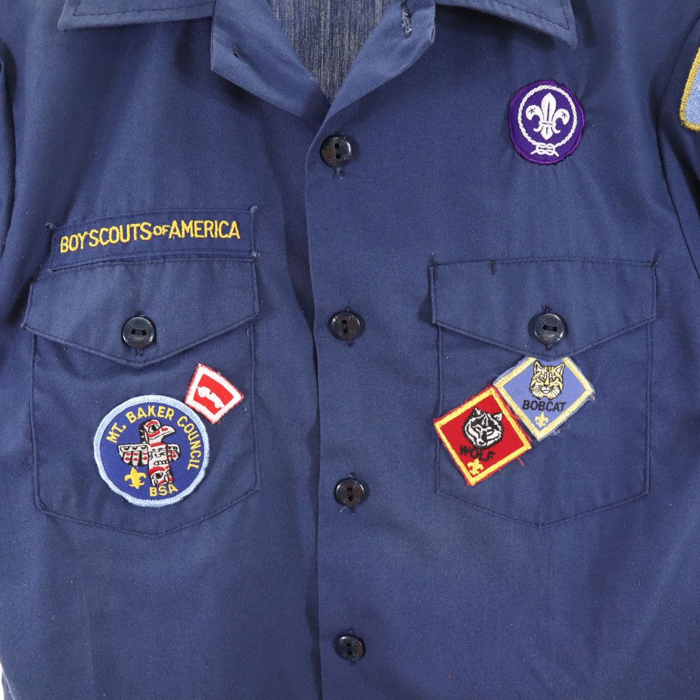 BOY SCOUTS OF AMERICA ボーイスカウト 80s USA製 ヴィンテージ 半袖 アメリカ連盟 ワークシャツ LG(14-16) ネイビー キッズ