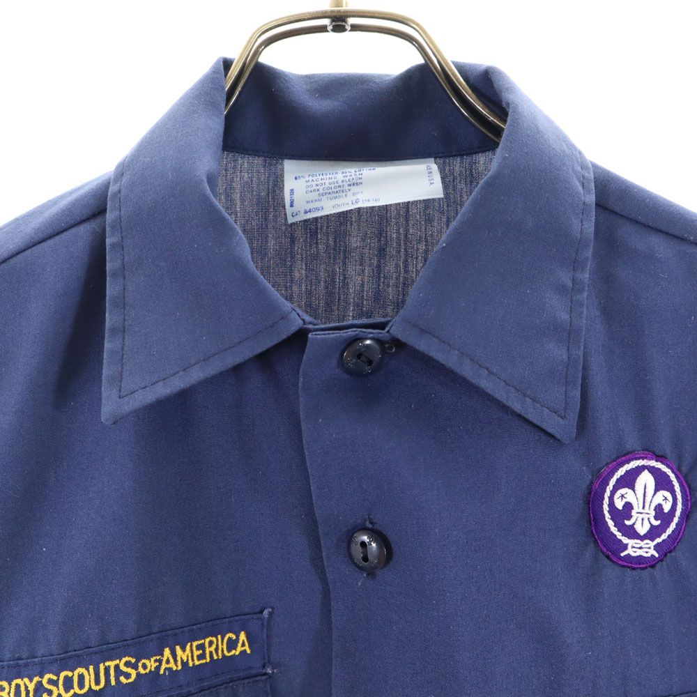 BOY SCOUTS OF AMERICA ボーイスカウト 80s USA製 ヴィンテージ 半袖 アメリカ連盟 ワークシャツ LG(14-16) ネイビー キッズ