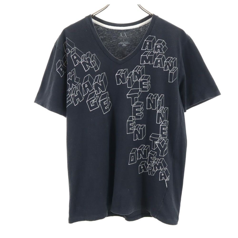 ARMANI EXCHANGE アルマーニエクスチェンジ プリント 半袖 Vネック Tシャツ S ブラック メンズ